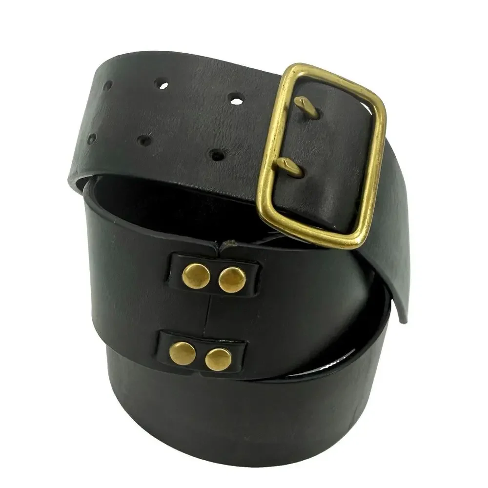 GAP Men’s 36W Brass Buckle Double Prong Riveted Black Leather Belt Vintage Y2K
